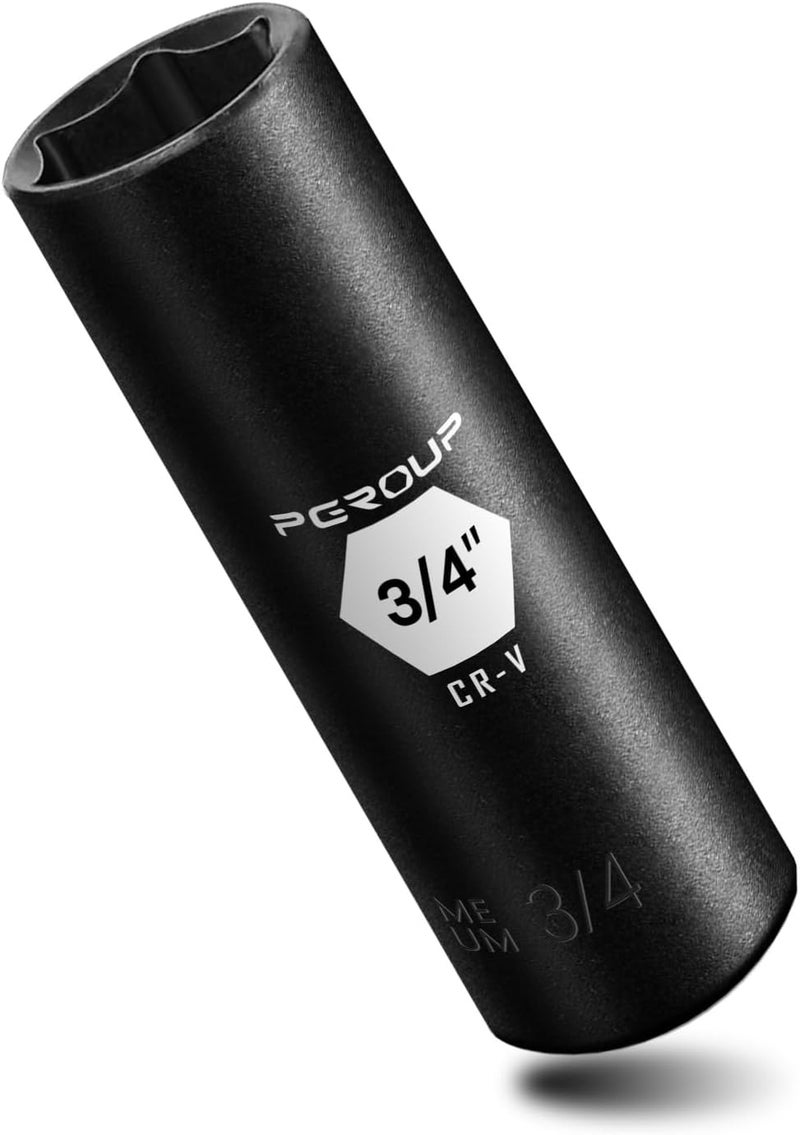 pgroup 3/8” Drive Deep Impact Socket, SAE(3/4 Inch socket), 6-Point, Cr-V Steel With Black Manganese Phosphate Coating - Image 1